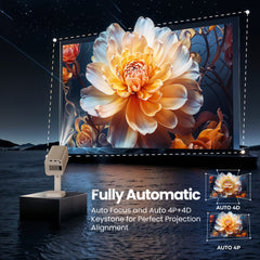 E GATE Atom 4X+ Fully Automatic Projector 4k Ultra HD | Whale TV+ Live TV on Android | Brightest 400 ISO | Native 1080p, Netflix, Prime | USB-HDMI ARC+CEC | HDR+HLG | WiFi 6, BT, FlexAngle, Egate Gold