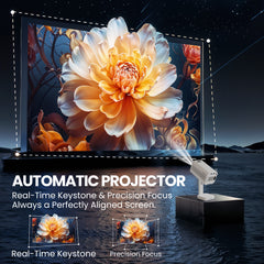 E GATE Atom 4X Automatic Projector 4k Ultra HD | Live TV | Android | Brightest 400 ISO | Native 1080p, Netflix, Prime | Precision Focus - Auto Keystone | USB-HDMI ARC+CEC | HDR+HLG | WiFi 6-BT | Egate