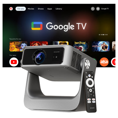 EGATE Zen 7X Google TV projector with remote and built-in Google TV interface